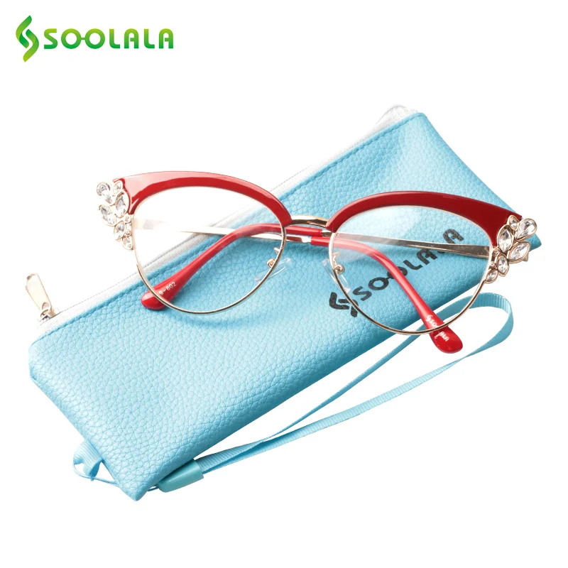 SOOLALA strass Cateye gafas de lectura mujeres moda señoras gafas montura presbicia gafas de lectura con funda + 0,5 a 4,0 SOOLALA strass Cateye gafas de lectura mujeres moda señoras gafas montura presbicia gafas de lectura con funda + 0,5 a 4,0