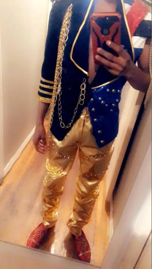 Мужские брюки больших размеров Мужская Мода tide новые заклепки Золотые Кожаные Брюки Сценические мужские певицы костюмы одежда