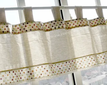 

Free shipping lace Cotton linen Polka Dot pastoral coffee short curtain kitchen curtains for living room bedroom 45*150cm