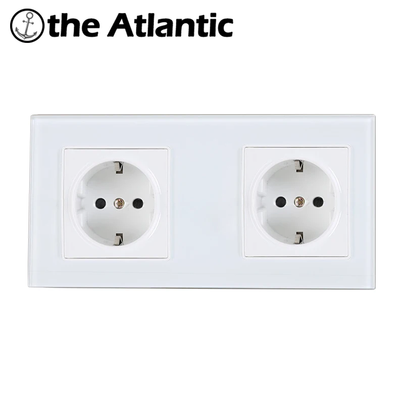 Atlantic EU Double Socket Crystal Glass with 2 Pin Wall Plug Socket