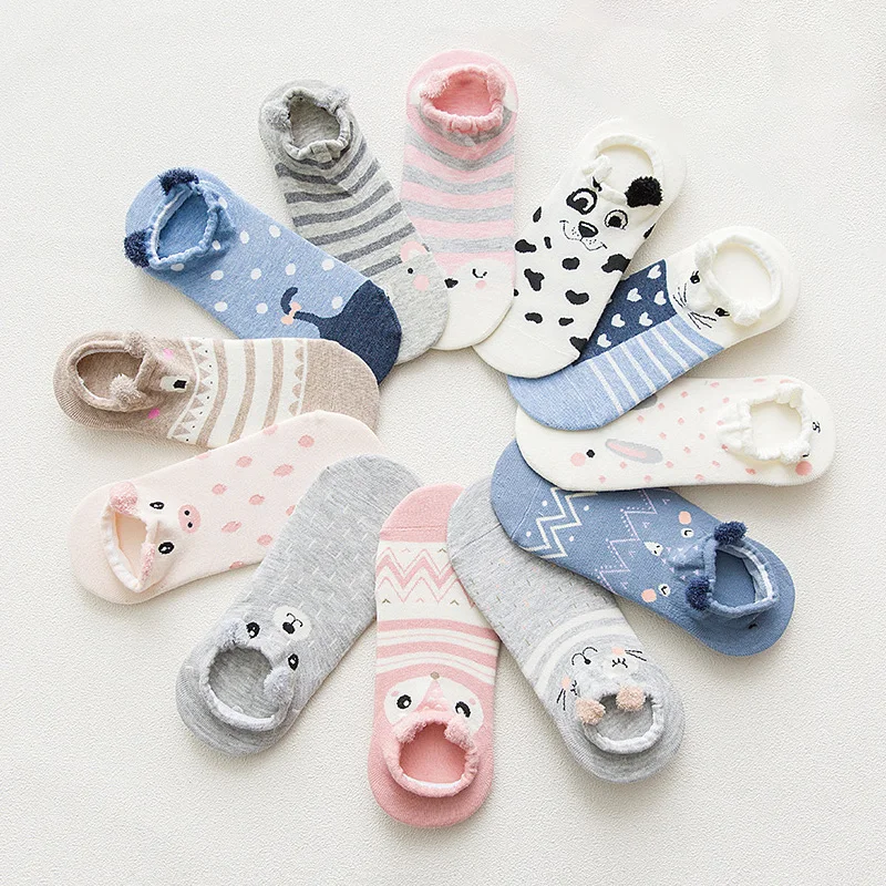 

Winter Cute Animal Cotton Socks Female Kawaii Cat With Dog Summer Short Socks Slippers Women Casual Soft Funny Boat Socks