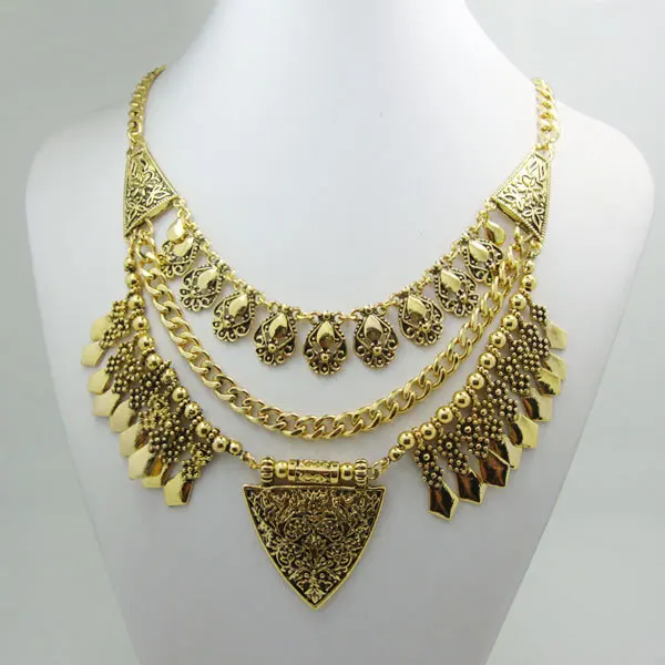 Vintage Style Multi layer Gold Chain Bib Necklace Statement Necklace