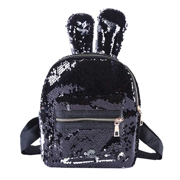 

Women Sequins Backpack Cute Rabbit Ears Double Shoulder Bag Mini Backpacks Children Girls Travel Knapsack Simple Fashion