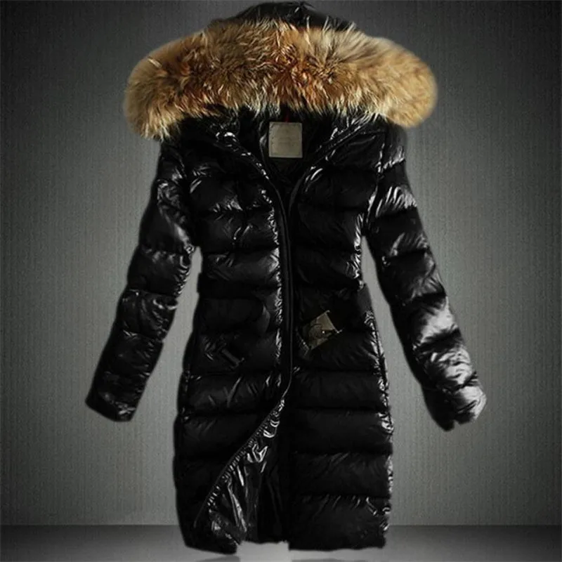 Lmitation/куртка с хлопковой подкладкой и большим меховым воротником из меха енота; пальто в Корейском стиле; модные хлопковые куртки-Пуховики; пальто; длинные модные тонкие пальто