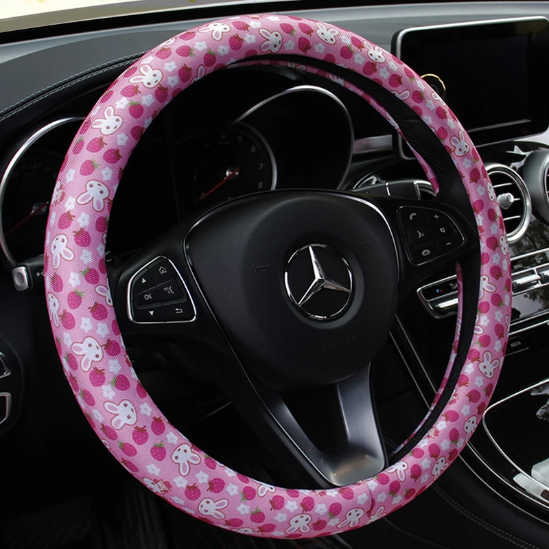 

KKYSYELVA Black Car Sport Steering Wheel Cover Leather Auto Steering Covers Universal 38CM wheel covers Car Inter Accessories