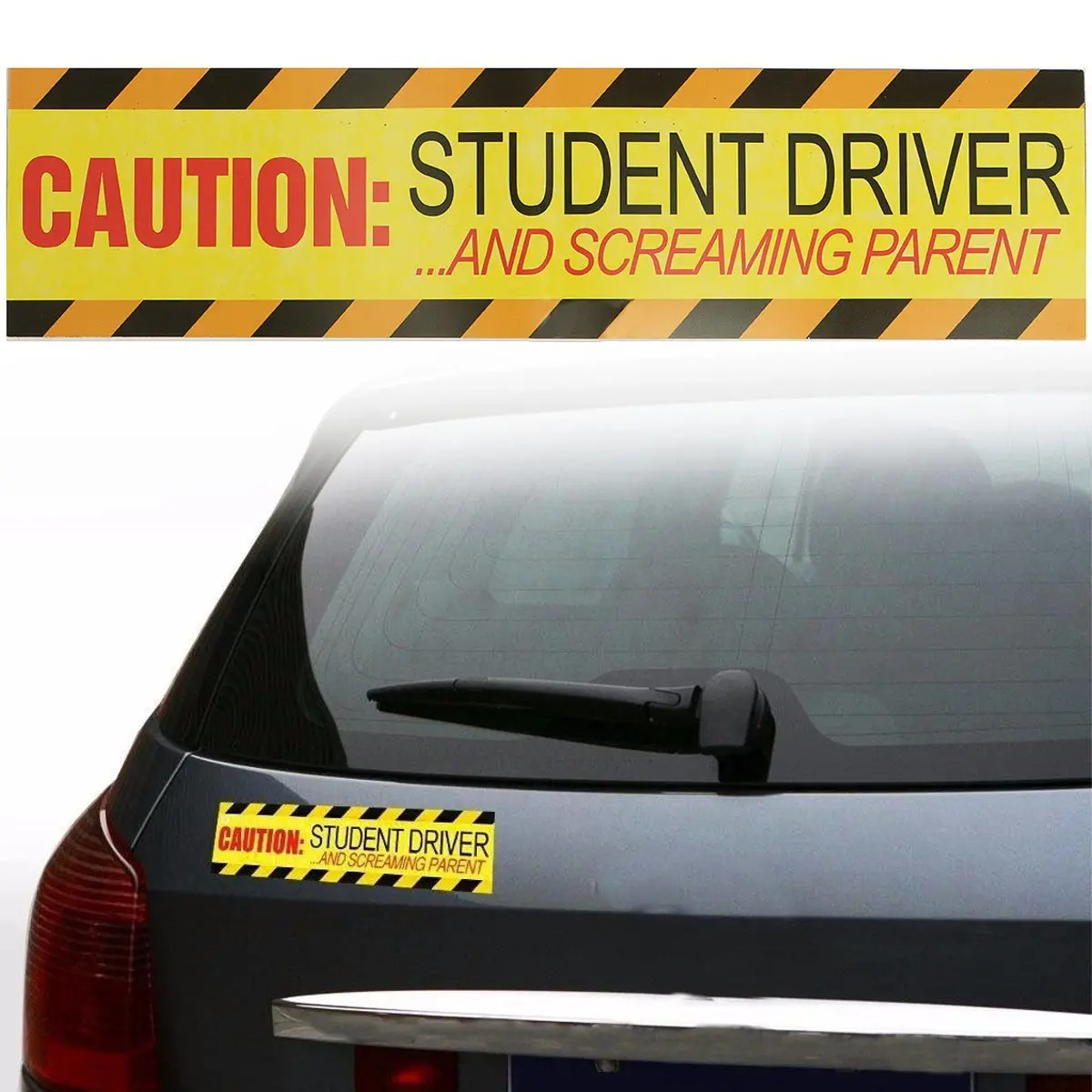 

30 x 7.5cm Yellow Caution Student Driver & Screaming Parent Car Magnetic Bumper Sign Safety Vinyl Sticker