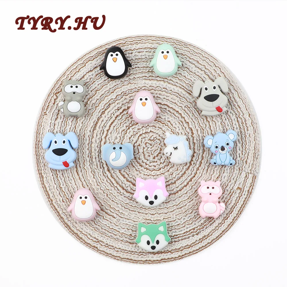 

TYRY.HU 10Pc/lot Food Grade Silicone Beads Fox Puppy Unicorn Koala Raccoon Mickey DIY Baby Teething Necklace Toy Baby Teether