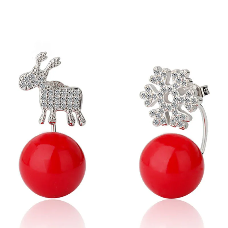 Снежинка серьги с оленями с красным шариком 925 пробы серебряные серьги для молодых девушек Свадебные ювелирные изделия лучший подарок