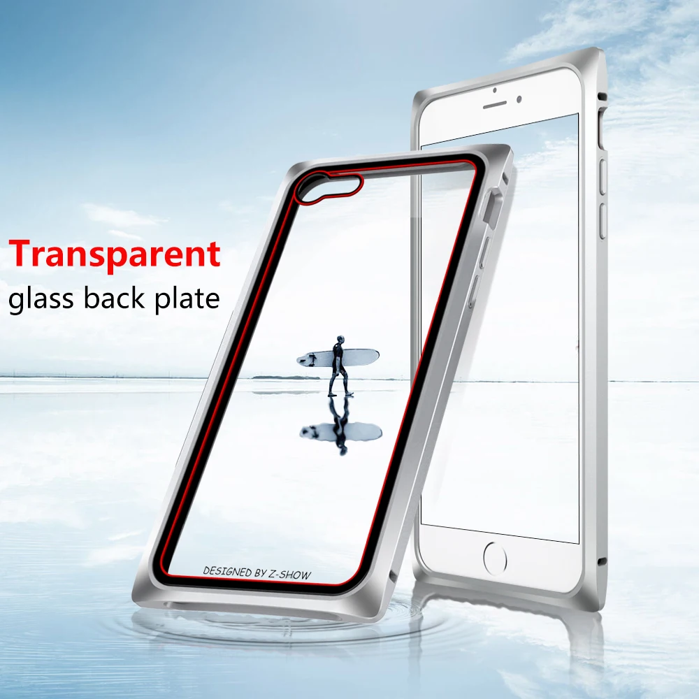Чехол для iPhone 8 Роскошный тонкий жесткий магнитный металлический алюминиевый прозрачный защитный чехол для iPhone 7 для телефона из закаленного стекла