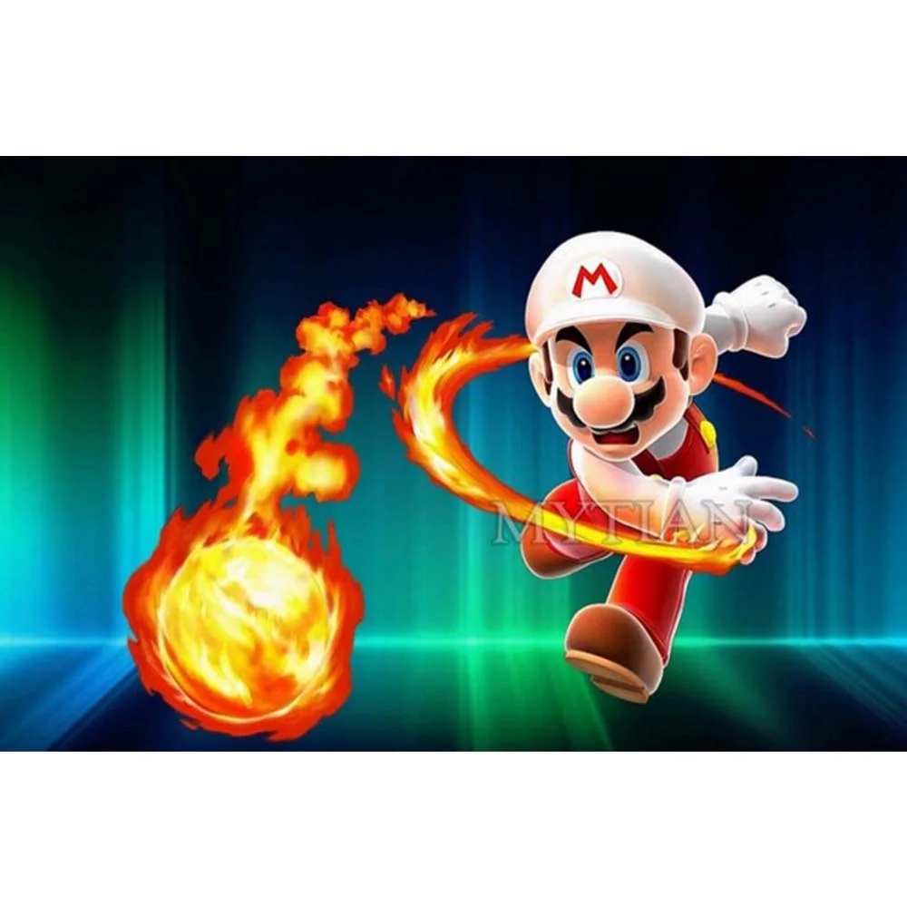 

DIY Diamond Painting cartoon Mario play fire ball Diamond embroidery full round cartoon Mario ball Diamond Mosaic Mario ball
