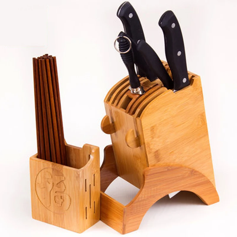 Креативный бамбуковый держатель для кухонных ножей, Многофункциональные кухонные аксессуары, стеллаж для хранения инструментов, держатель для деревянных ножей, подставка для ножей