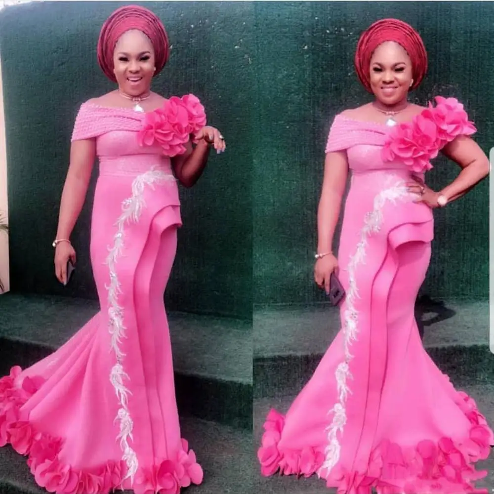 

Aso Ebi 2019 Sexy Mermaid Evening Dresses Lace Beaded Chic Prom Dresses Cheap Satin Nigeria Women Formal Party Pageant Gowns