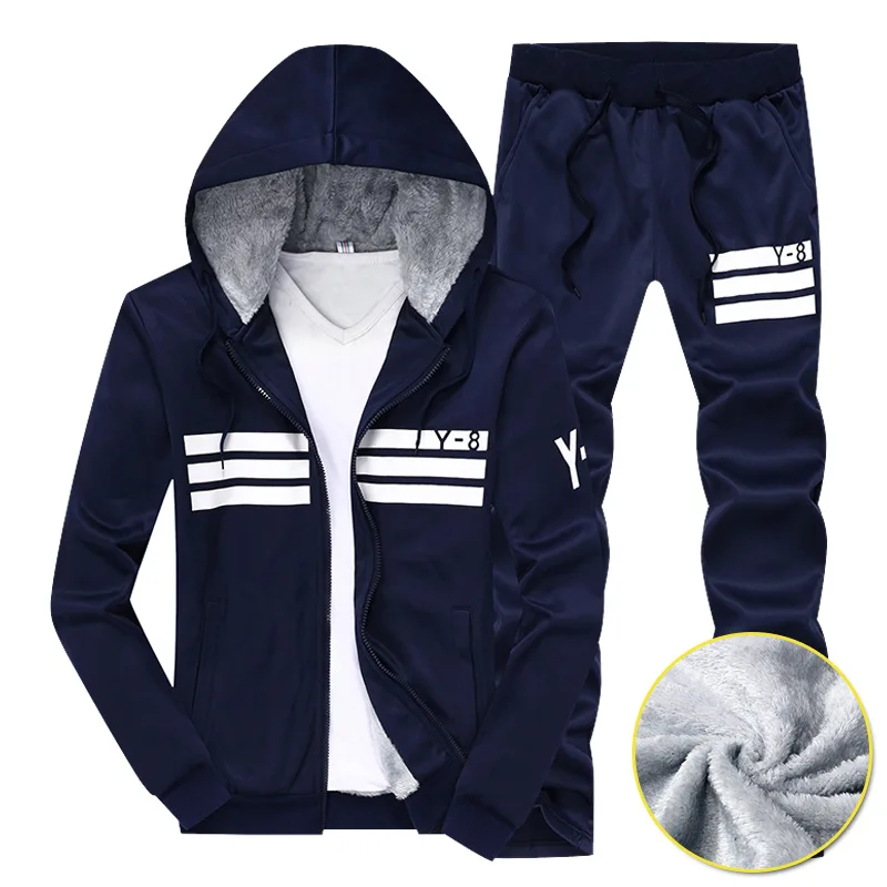 Зимние Брендовые мужские комплекты зимние теплые толстовки с капюшоном спортивные костюмы две части спортивный костюм + брюки набор