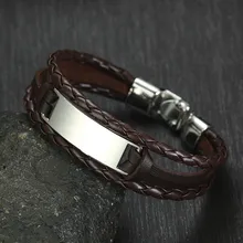 Персонализированные двойные кожаные звенья коричневый плетеный браслет из нержавеющей стали идентификационные бирки для моего сына вдохновляющие мужья подарки