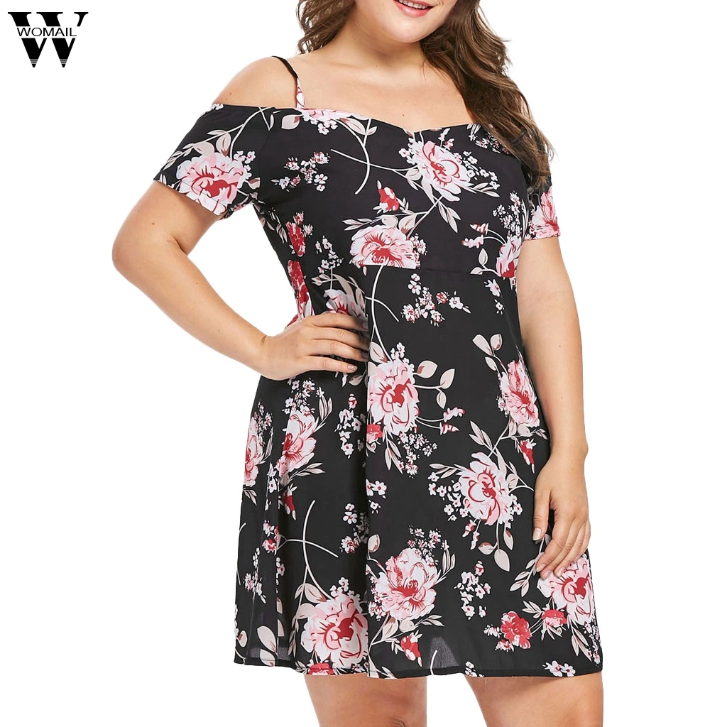 

Womail Women Dress Summer Dresses Women Fashion Plus Size Off Shoulder Caims Foral Printed Short Sleeve Dress XL-5XL May22