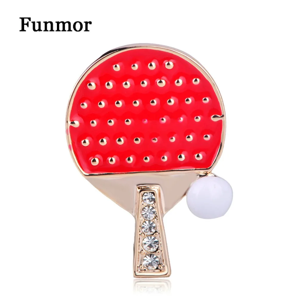 

FUNMOR Lifelike Table Tennis Ball Crystal Brooch Corsage Gold Color Red Enamel Sports Equipment Badge Brooches Souvenir Gifts