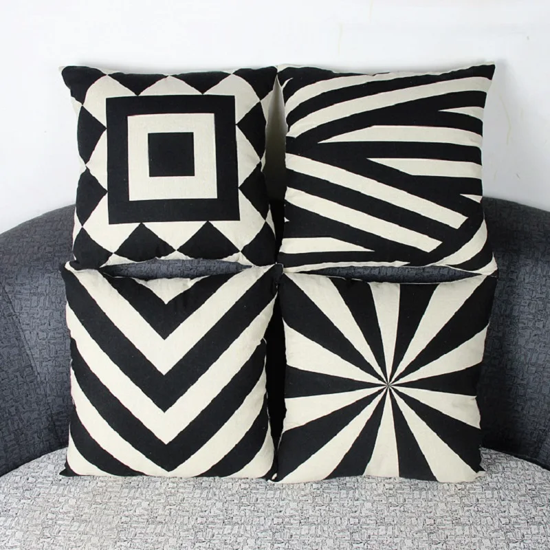 

Black White Throw Pillow Covers 45X45CM Linen Cushion Cover Home Decor Geometric Pattern Cotton Pillowcases Sofa Car Decorative