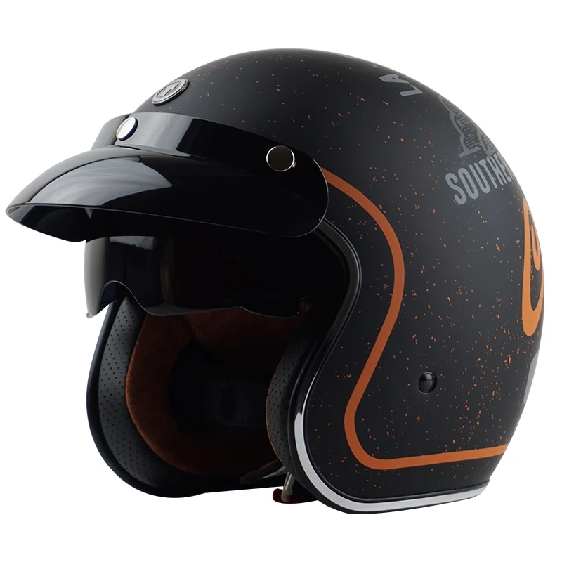 TORC casco capacete винтажные шлемы T57 moto Кафе racer moto rcycle скутер 3/4 ретро открытый шлем M L XL с солнцезащитным козырьком - Цвет: matte black orange