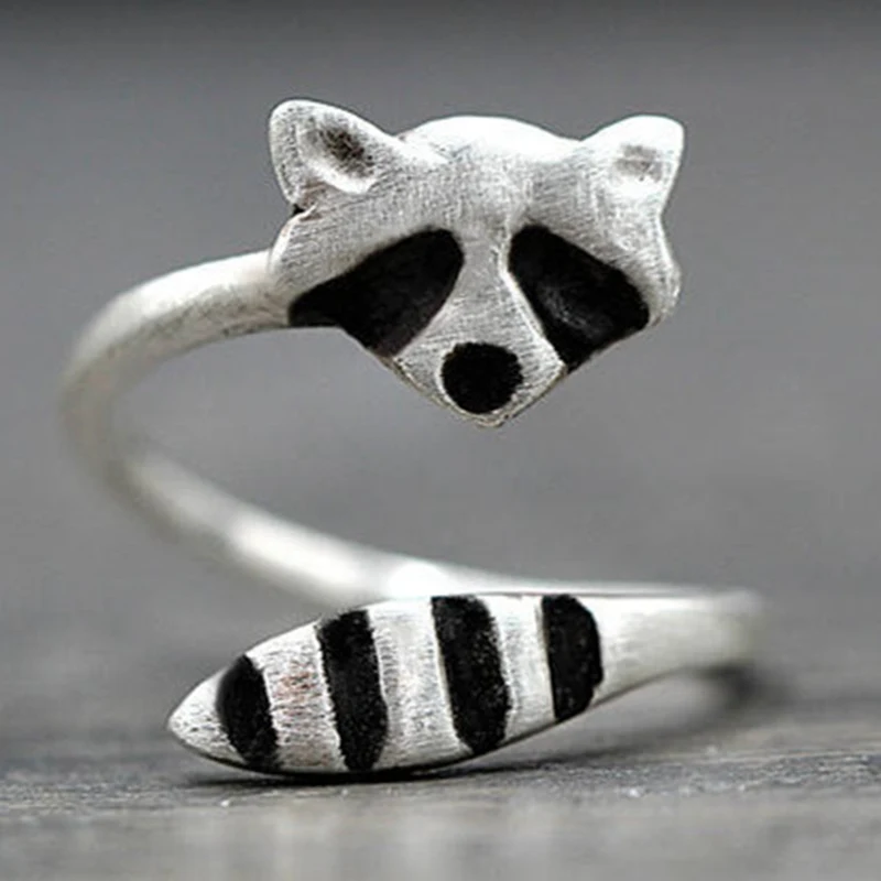 Модное креативное серебряное женское кольцо симпатичное животное с енотом, кольца для женщин, вечерние, регулируемые ювелирные изделия, Anillos