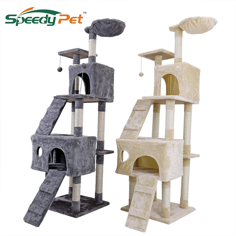 Domestic Delivery 175CM Cat scratching Post With Jump Lladder House Cat Tree Pet Furniture Wooden Tree Toys Pet Supplies