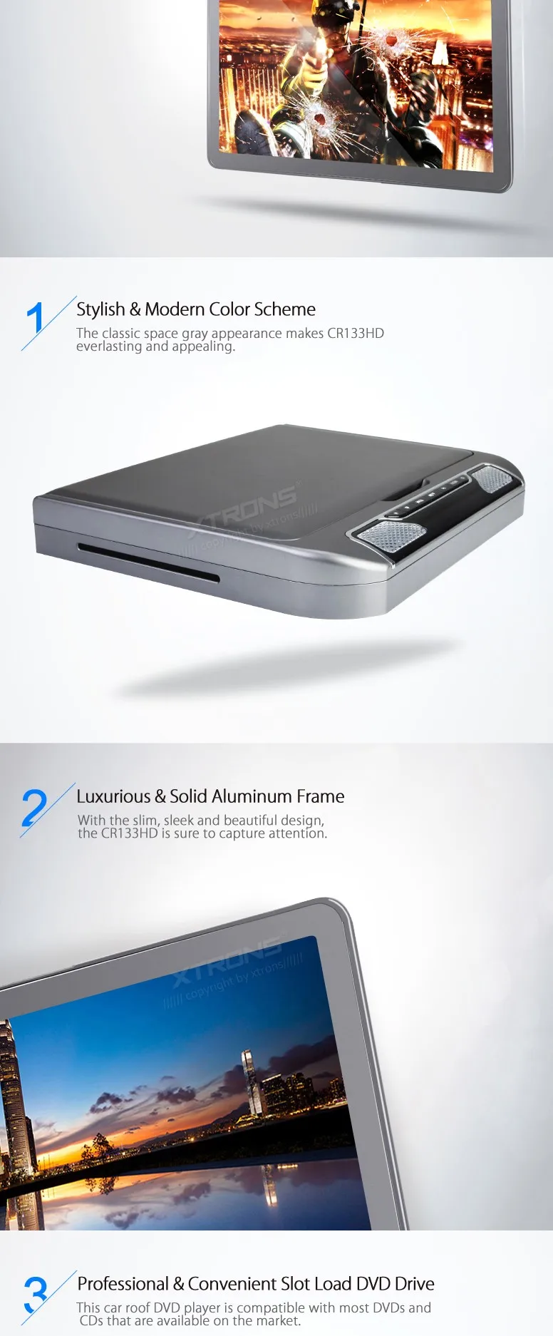 Top New 13.3" Gray Color Flip Down Car DVD Car Roof DVD Roof Mount Car DVD with 1920*1080 HD Resolution & 2 IR/FM Headphones 1 Top New 13.3" Gray Color Flip Down Car DVD Car Roof DVD Roof Mount Car DVD with 1920*1080 HD Resolution & 2 IR/FM Headphones 1