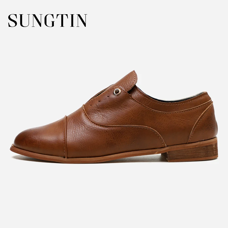 

Sungtin 2019 Spring New Women Oxfords Shoes Casual PU Leather Flats Shoes Ladies Slip-On Round Toe Moccasins Female Loafers