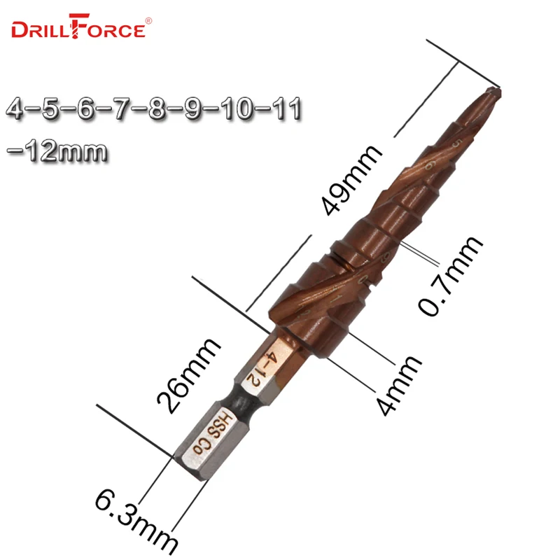 hss cobalto passo broca bit hssco cone de aço de alta velocidade hex haste metal broca bits ferramenta conjunto cortador de furo para aço inoxidável