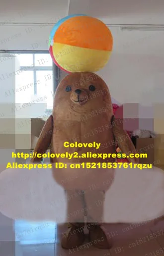 Playful Brown Seal Sea Dog Lion Fur Mascot Costume Cartoon Character Mascotte Adult Colorful Ball Round Eyes No.zz2412 | Тематическая