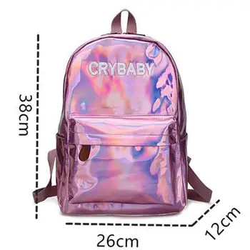 

Fashion Backpack Women Fashion Leather Large Capacity Holographic School Bookbag large capacity Laser effect flash backpack $D