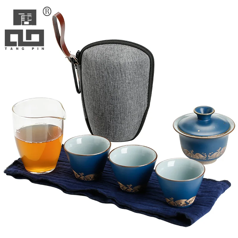 

TANGPIN coffee and tea sets ceramic teapot with 3 cups afternoon tea sets portable travel tea set drinkware
