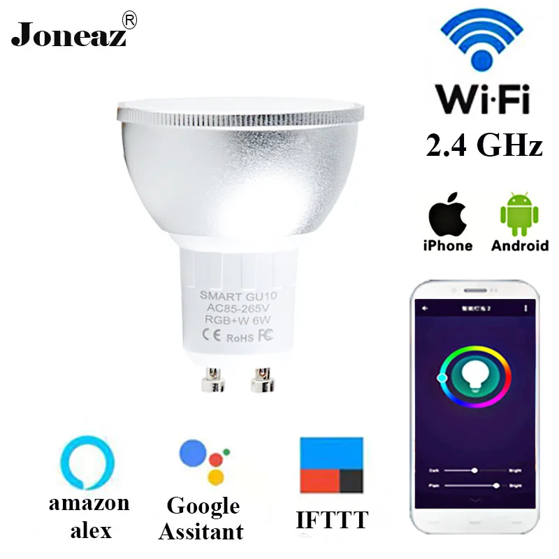 Ампульная Светодиодная лампа WiFi лампа RGB 6 Вт с регулируемой яркостью умная жизнь bombilla alexa Google Assistant IFTTT gu10 Точечный светильник дропшиппинг Joneaz