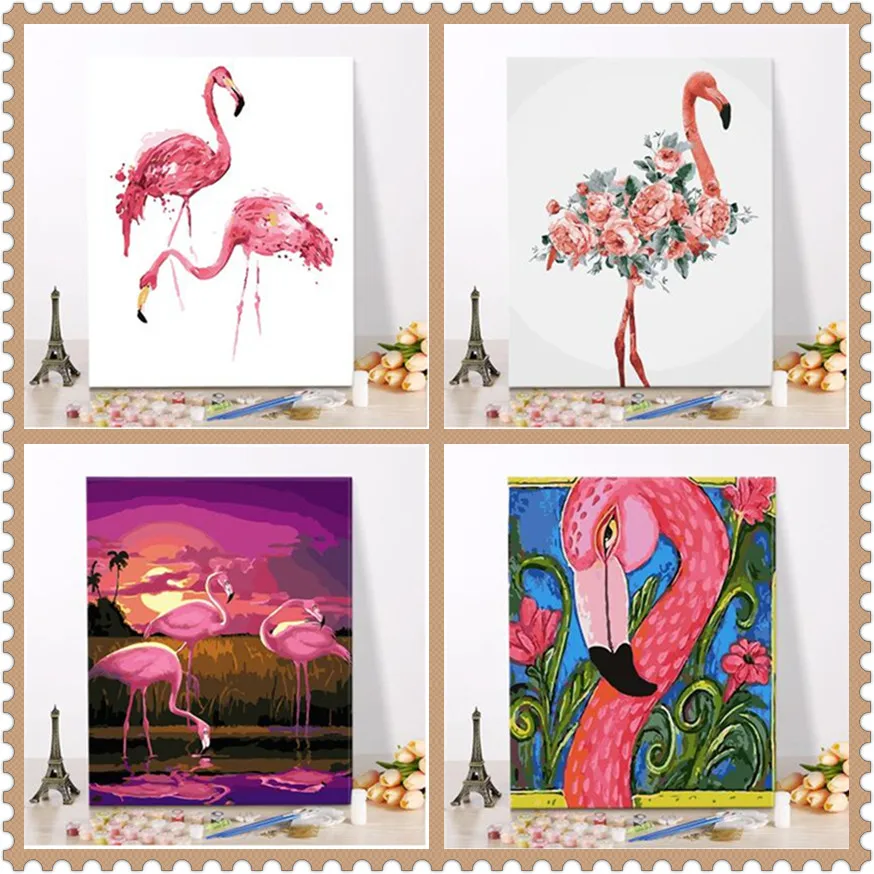 

2018 Flamingo diy Oil Painting By Numbers Wall Pictures For Living Room Coloring By Numbers Canvas Painting Wall Art D AS1123