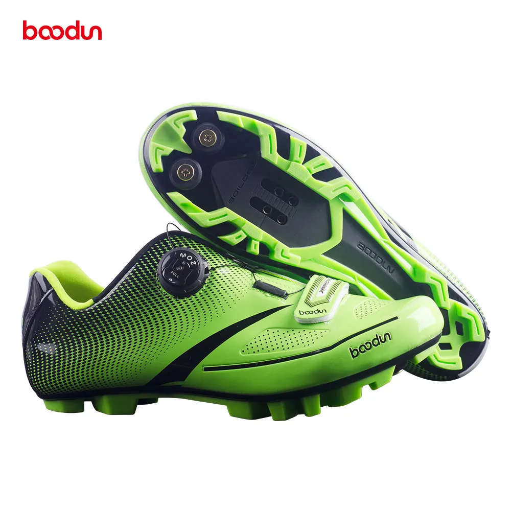 BOODUN, дышащий материал, профессиональная самоблокирующаяся велосипедная обувь, MTB велосипедная обувь, нескользящая гоночная обувь для велосипеда, Sapatos de ciclismo - Цвет: Зеленый