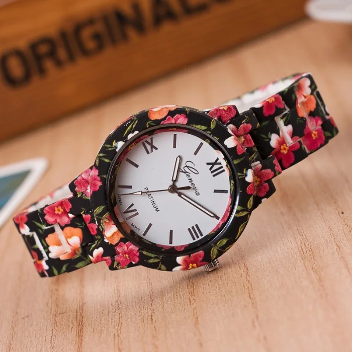 Модные женские часы MEIBO Geneva с цветочным пластиковым браслетом и застежкой, Женские кварцевые наручные часы, женские часы - Цвет: 2