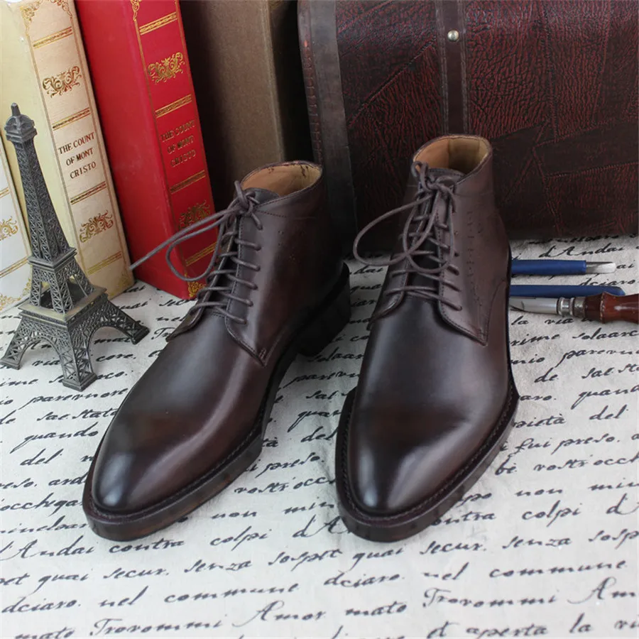 Welted Goodyear Marrón Retro Bespoke Grande Maloneda A Tamaño Cortas Caballero Cuero Botas Mano De Moda Botines Genuino Hecho xg0wnnf8q