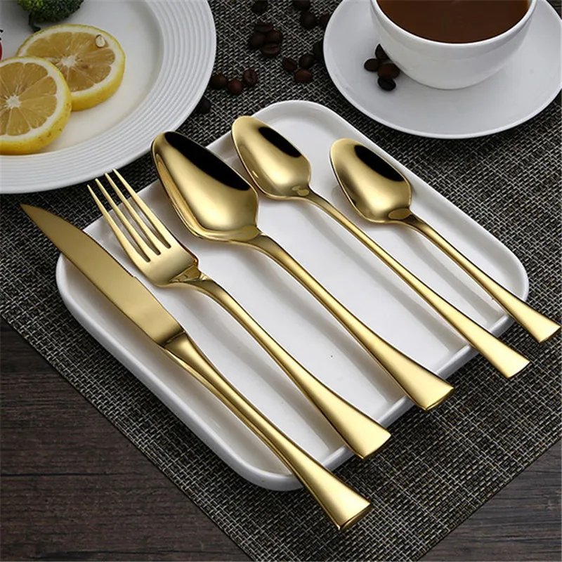 304 Stainless Titanium Plating Steel Luxury Tableware Cutlery Set Knife