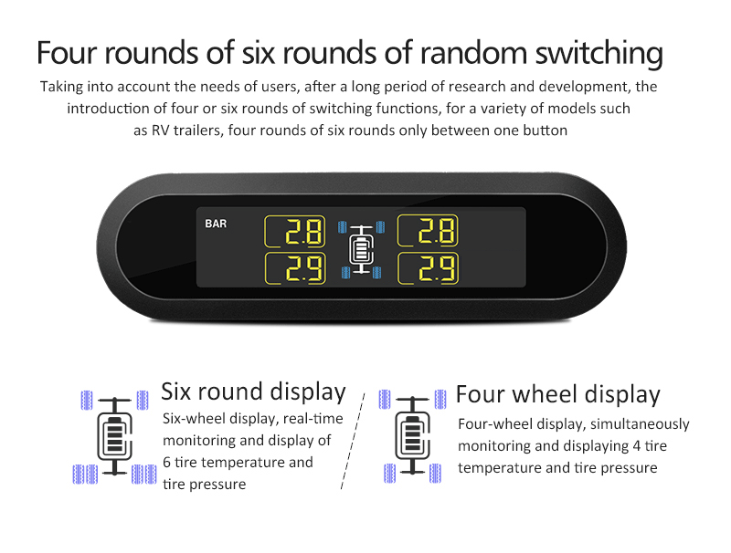 6 шин Солнечный монитор давления в шинах датчик давления в шинах TPMS с высокой степенью точности дисплей для RV пикап прицеп фургон