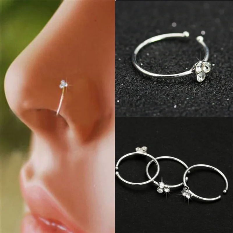 

Crystal Rhinestone Flower Surgical Steel Nose Ring Hoop Women's Body Piercing Jewelry Accessories