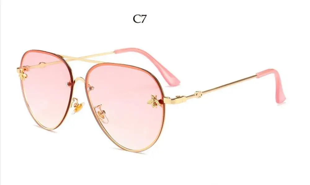 pink lens Bee Pilot Солнцезащитные очки винтажные очки Оттенки для женщин и мужчин металлическая оправа модные новые дизайнерские женские солнцезащитные очки высокое качество - Цвет линз: pink lens
