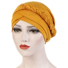 9 цветов женский молочный волоконный мусульманский тюрбан шляпа однотонный Одноцветный с одной стороны массивная оплетка для выпадения волос Кепка chemo плиссированный с запахом