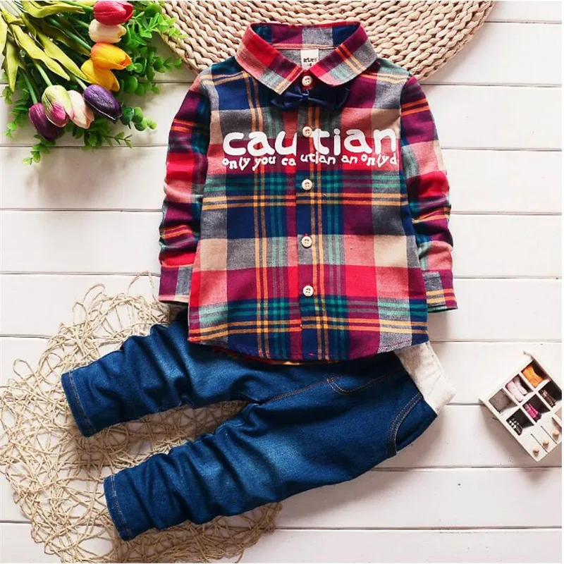 

2016 Spring Kids Clothing Set Boy Warm Clothing Sets Children's Fashion Plaid Suit Boys Clothes Baby Kids Sets