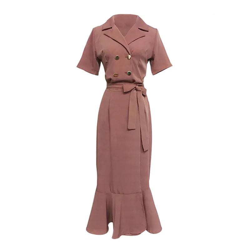 

PERHAPS U red wine black blue wine purple double breasted notch collar short sleeve sash summer dress D1122