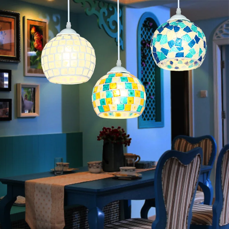 

Bohemian Style Colorful Mosaic Glass Shell Pendant Light Cafe Restaurant lamp