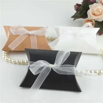 

300 X European Retro Pillow Style Black / White / Brown Kraft Paper Wedding Favors Box Paper Packing Candy Party Gift Box