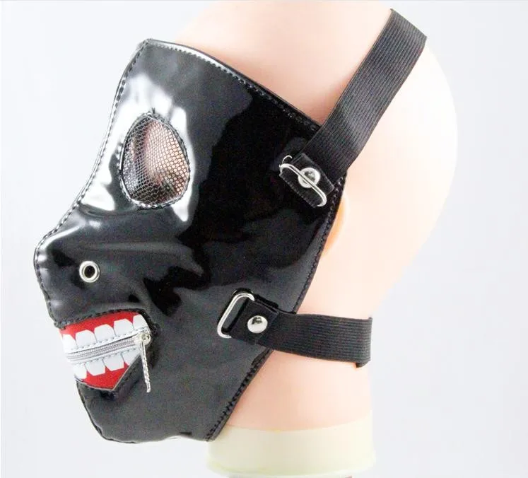 Новая мода панк рок зубы маска вурдалака черная кожа маска улыбка выступления молния Велоспорт заклепки аниме косплей маски