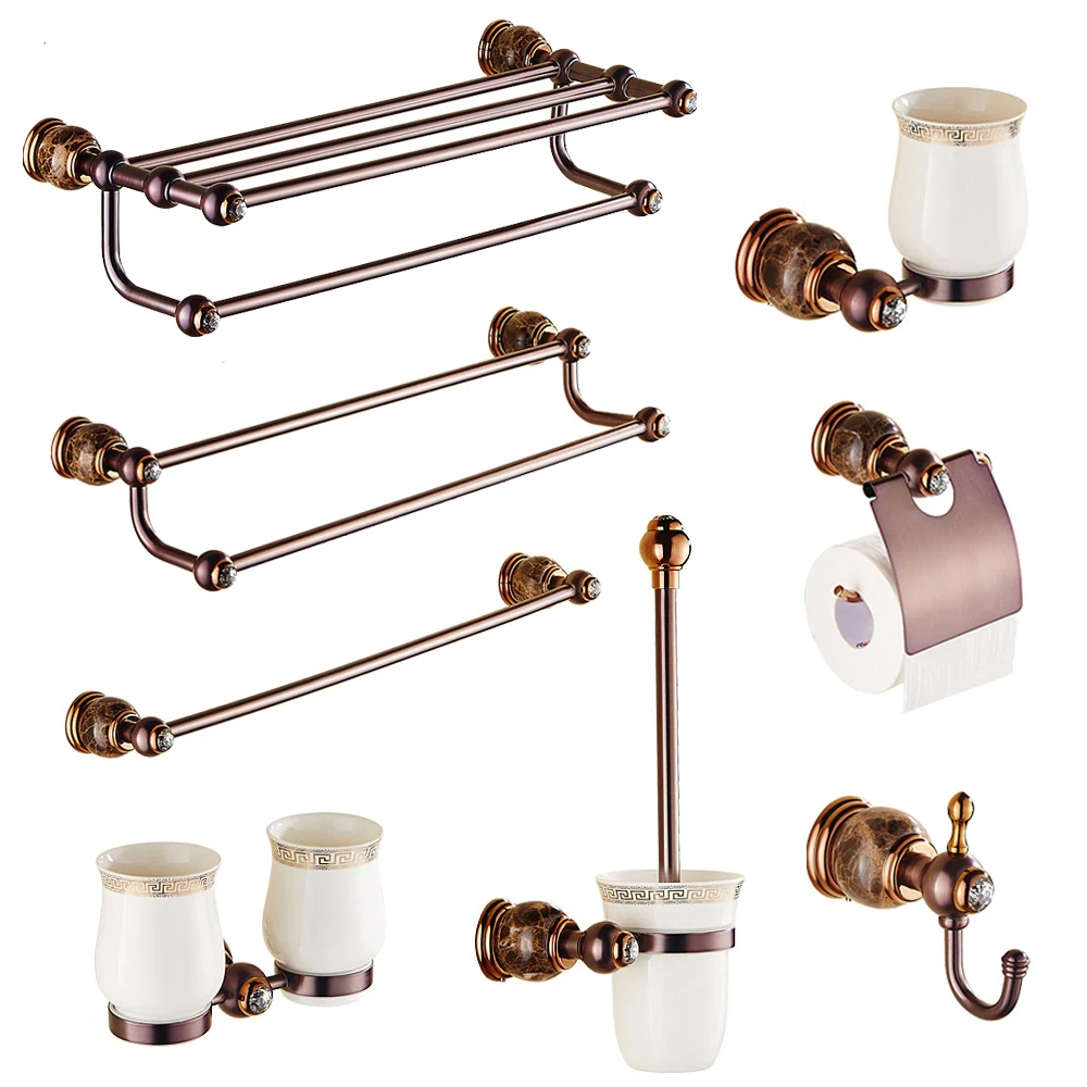 

Antique copper double towel bar rose gold toilet brush paper towel rack European bathroom hardware pendant set