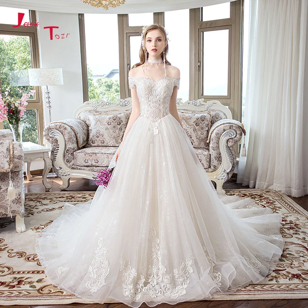

Off Shoulder Wedding Dresses 2019 Ivory Tulle Princess Robe de Mariee Boat Neck Vintage Vestido de Novia China Bridal Gowns