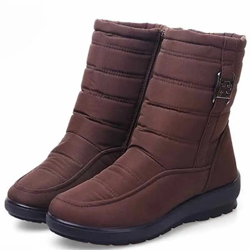 Быстрая ; женская обувь; Новинка года; женские зимние ботинки; однотонные теплые женские ботильоны на меху с молнией; зимняя обувь - Цвет: Brown