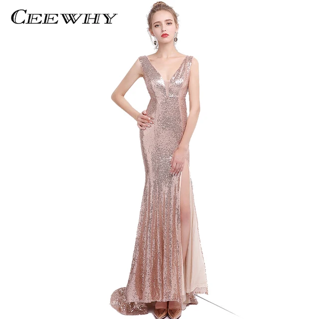 Partial Sequin Prom Dress
