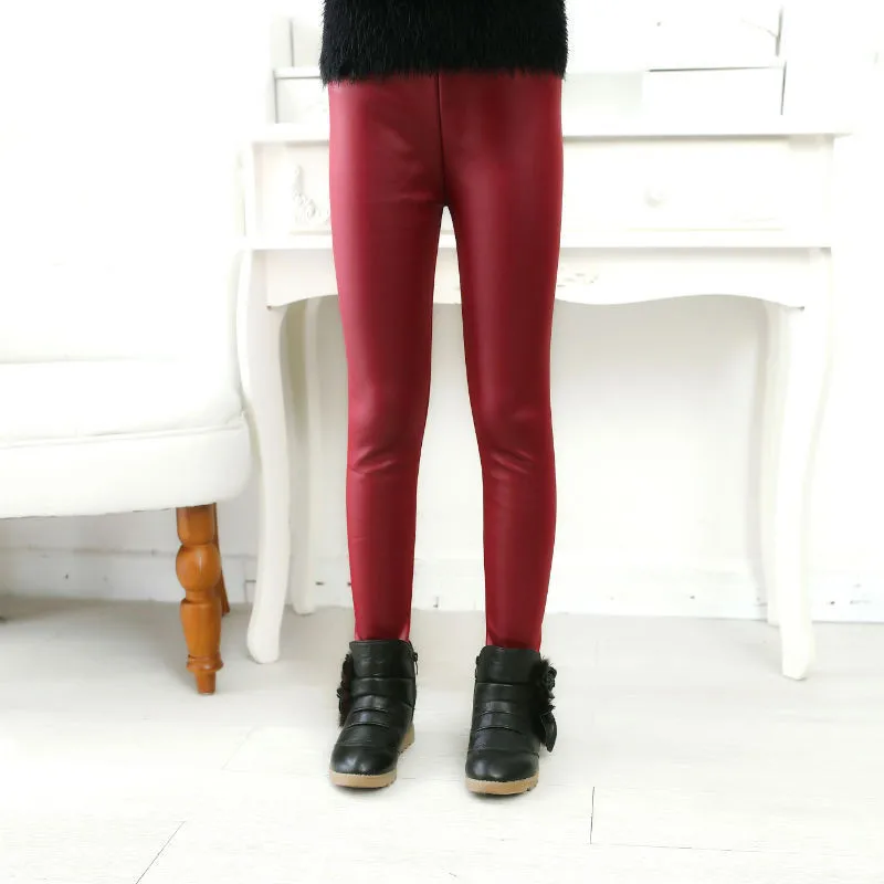 Spring Children's Pants For Girls Fashion Faux Leather Girls Leggings Thin Kids Skinny Trousers